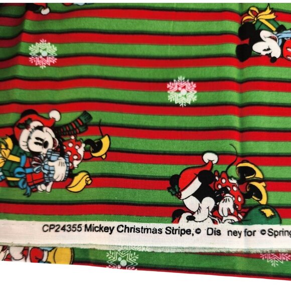 Disney Mickey & Minnie Christmas Stripe Cotton Fabric 1 Yard x 45 Inches - Picture 6 of 11